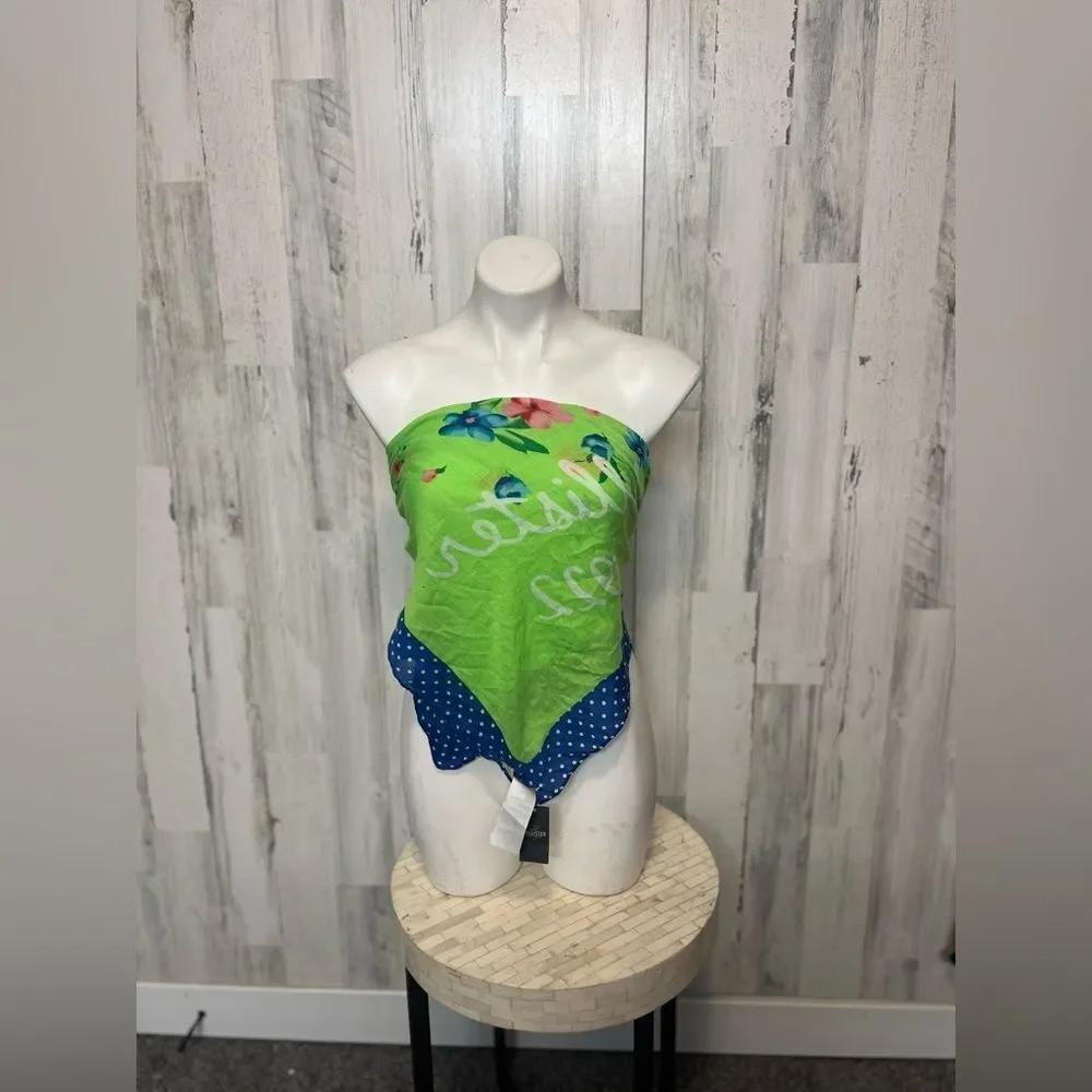 Hollister Floral Polka Dot Scarf Bandana Wrap – Green Blue Pink – One Size – NWT